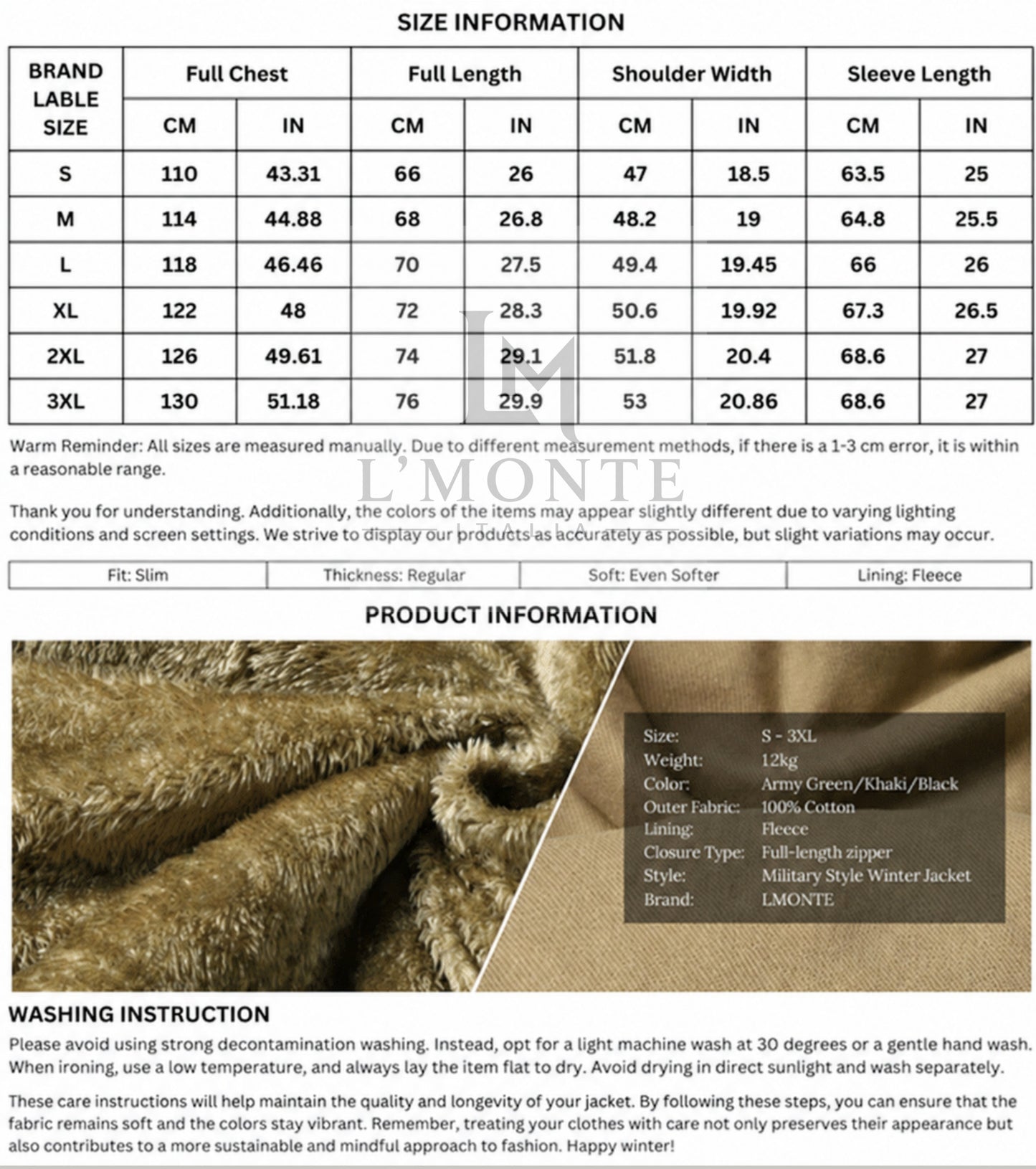 L'MONTE Men's Khaki Military-Style Cargo Winter Jacket My Store