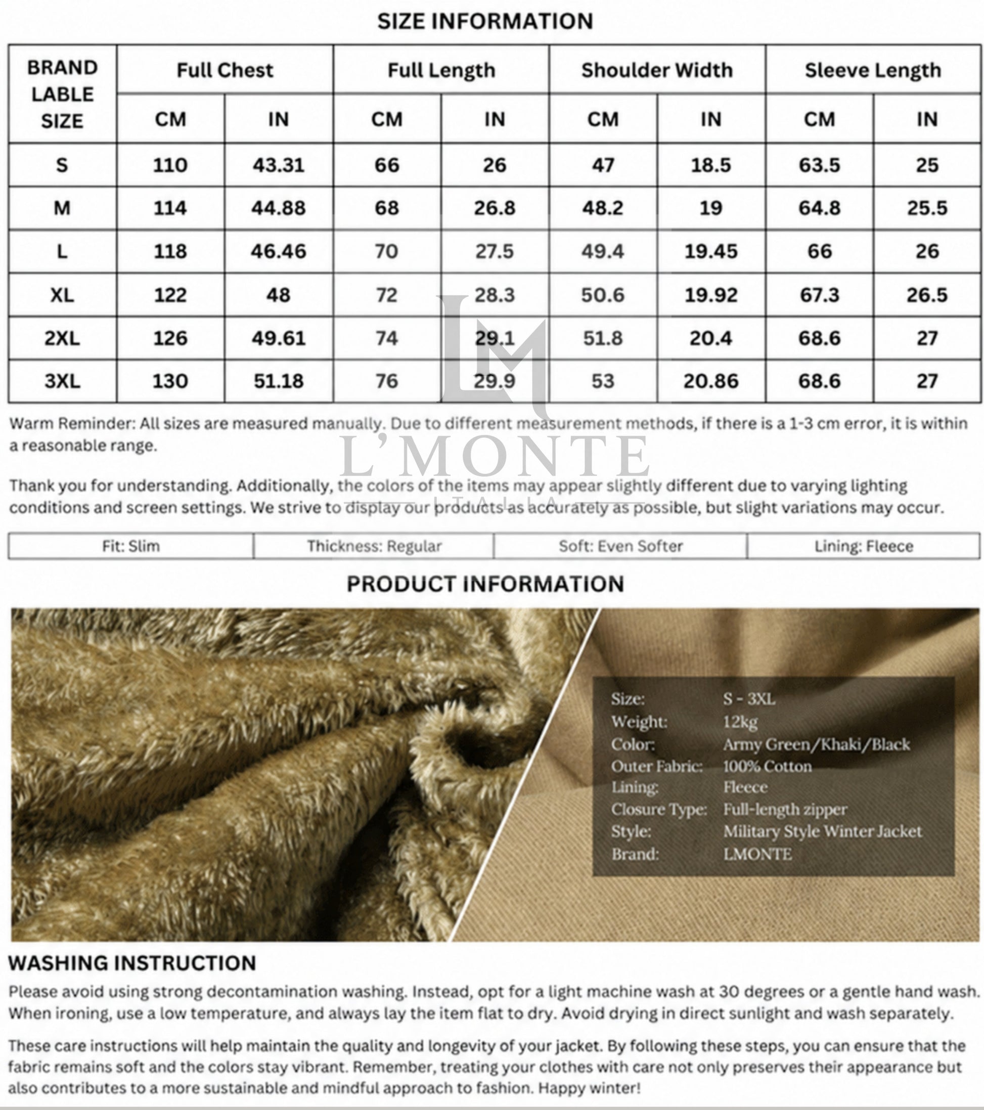 L'MONTE Men's Khaki Military-Style Cargo Winter Jacket My Store