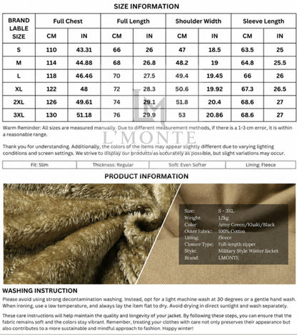 L'MONTE Men's Khaki Military-Style Cargo Winter Jacket My Store