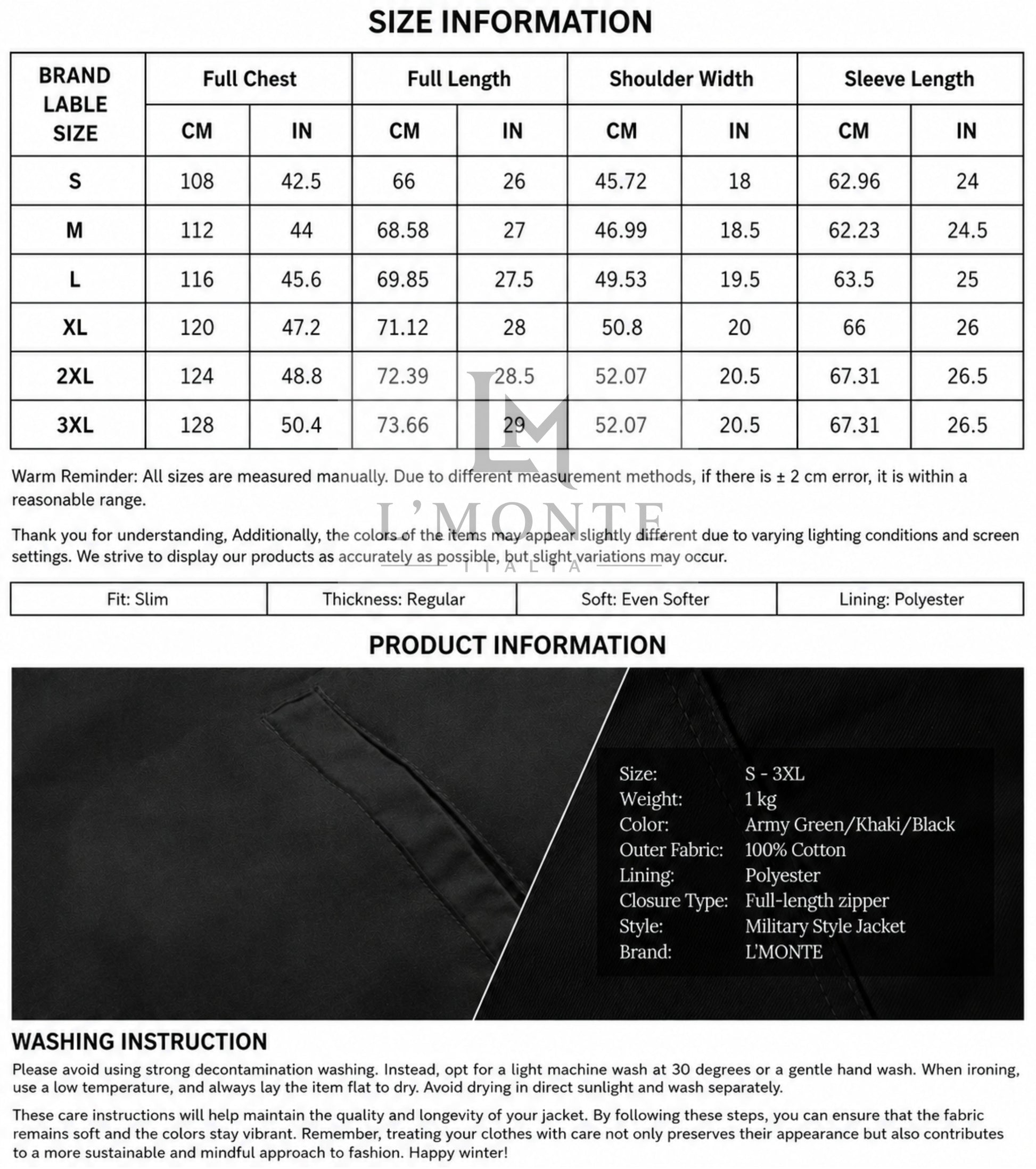 L'MONTE Men's Black Military-Style Bomber Jacket My Store