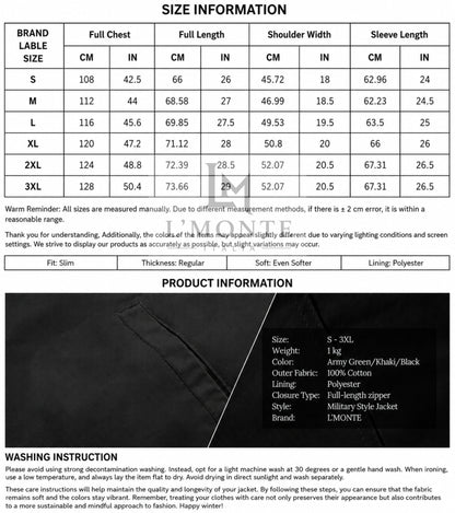 L'MONTE Men's Black Military-Style Bomber Jacket My Store