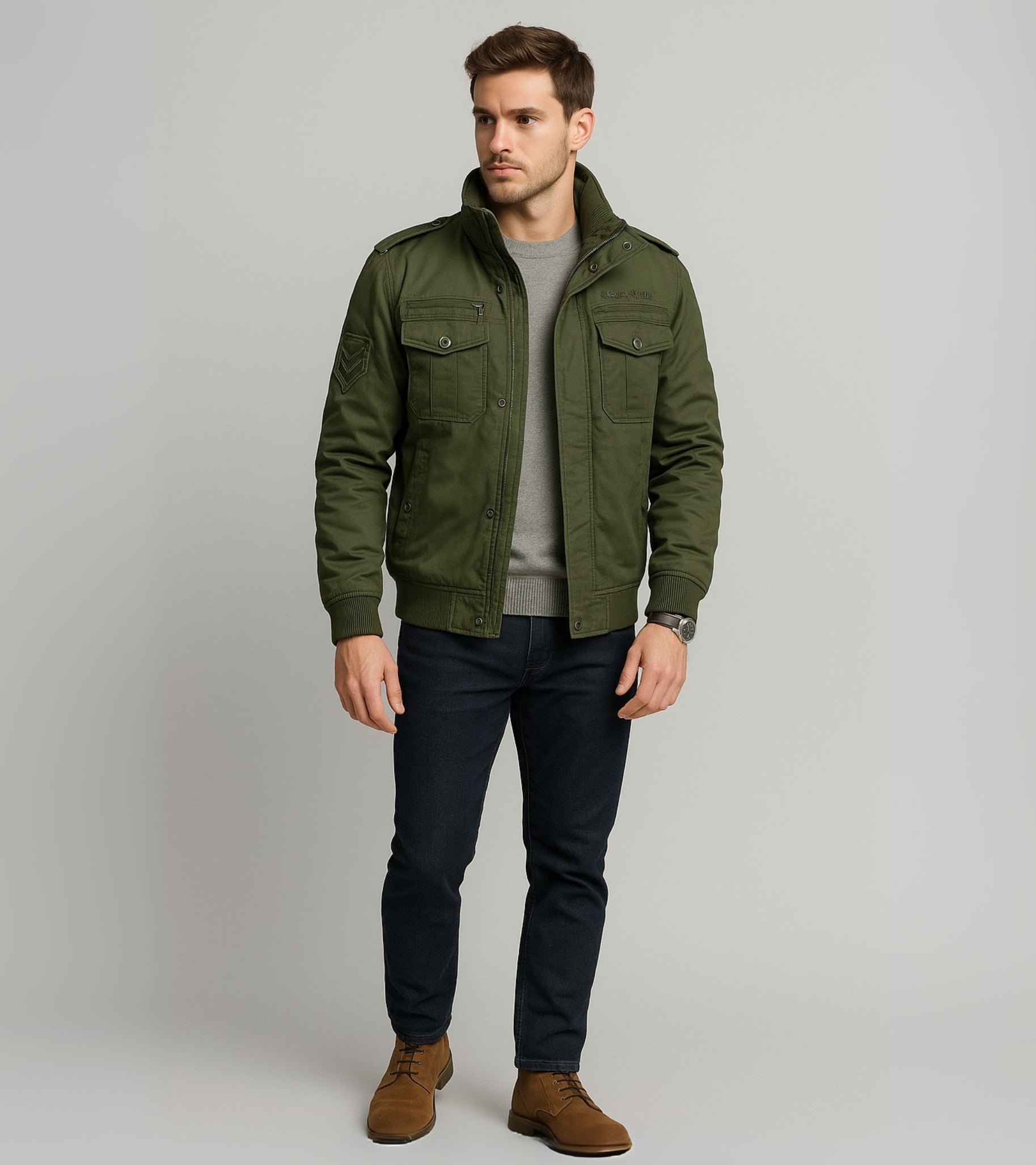 L'MONTE Men's Army Green Military-Style Cargo Winter Jacket My Store