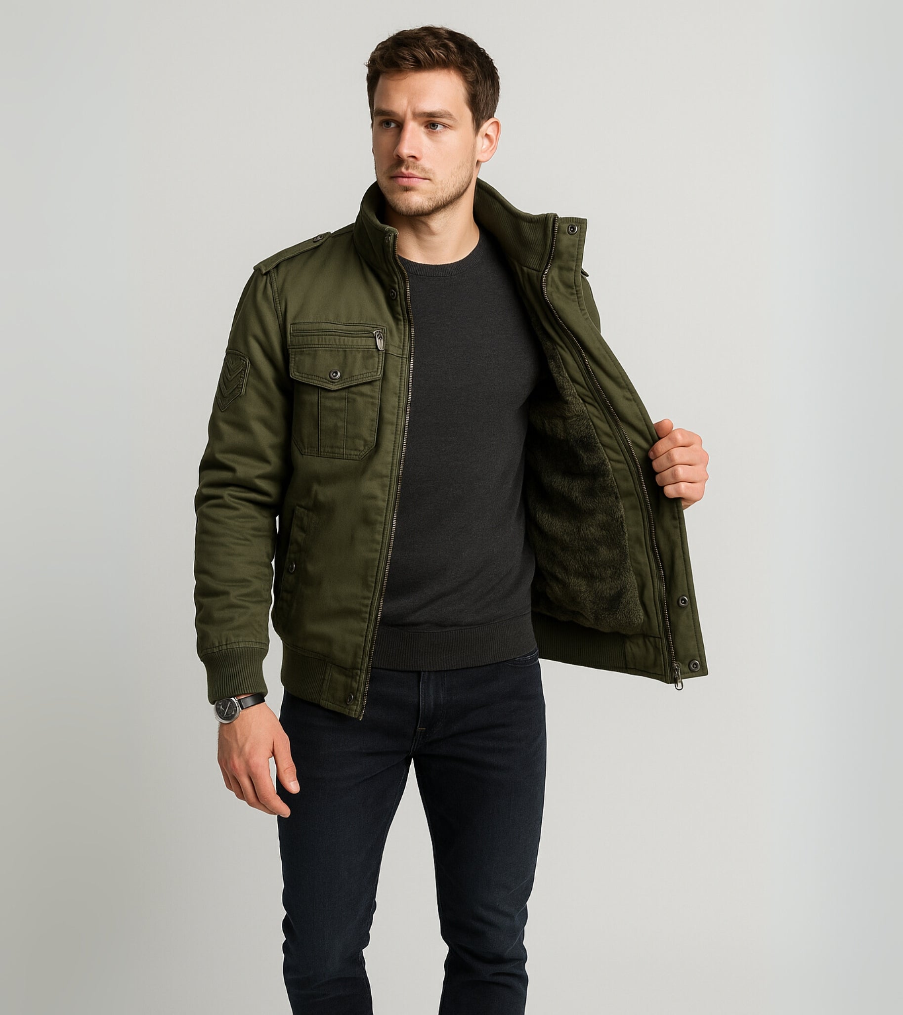 L'MONTE Men's Army Green Military-Style Cargo Winter Jacket My Store