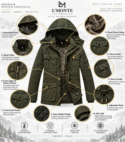 L'MONTE Men's Army Green Heavy-Duty Winter Jacket My Store