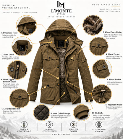 L'MONTE Men's Khaki Heavy-Duty Winter Jacket My Store