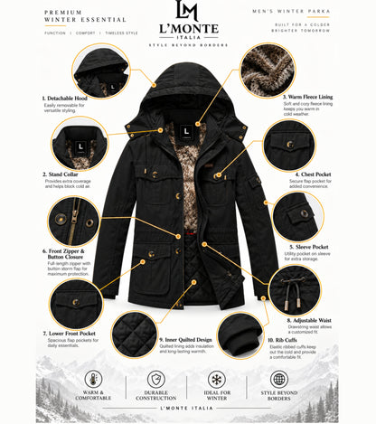 L'MONTE Men's Black Heavy-Duty Winter Jacket My Store