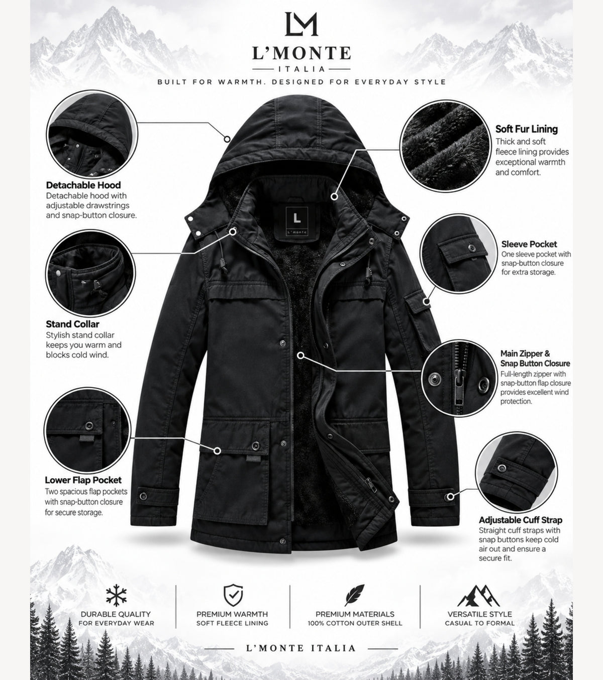 L'MONTE Men's Black Heavy-Duty Winter Jacket My Store
