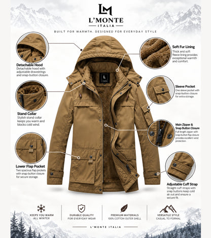 L'MONTE Men's Khaki Heavy-Duty Winter Jacket My Store