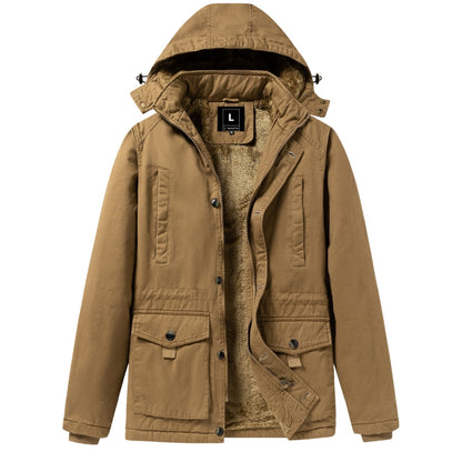 L'MONTE Men's Khaki Fleece-Lined Jacket With Detachable Hood My Store