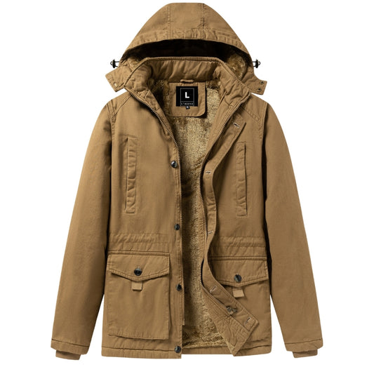 L'MONTE Men's Khaki Fleece-Lined Jacket With Detachable Hood My Store