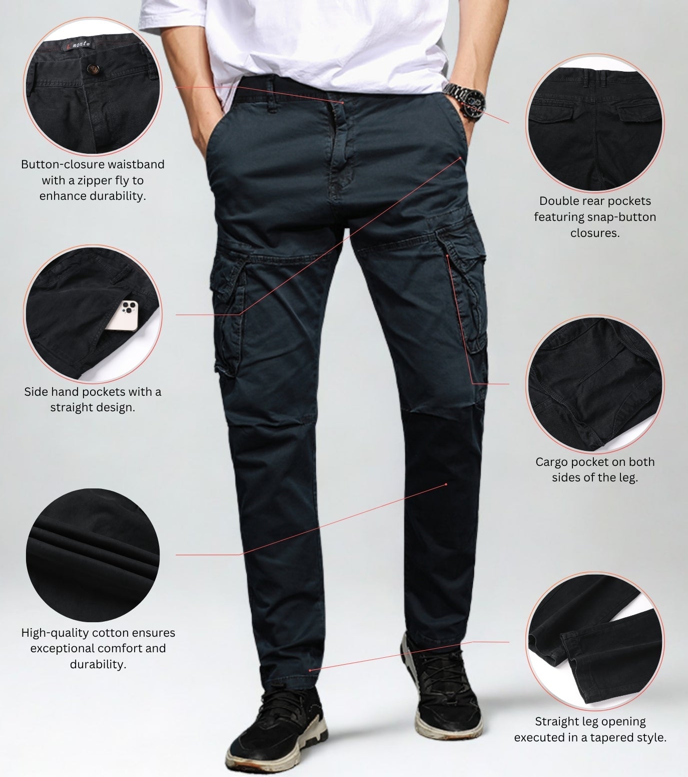 L'MONTE Imported Men's Regular Fit Casual Blue Cotton Cargo Joggers Lmonte International