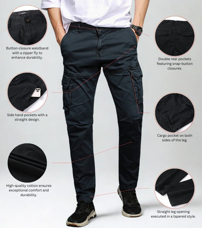 L'MONTE Imported Men's Regular Fit Casual Blue Cotton Cargo Joggers Lmonte International