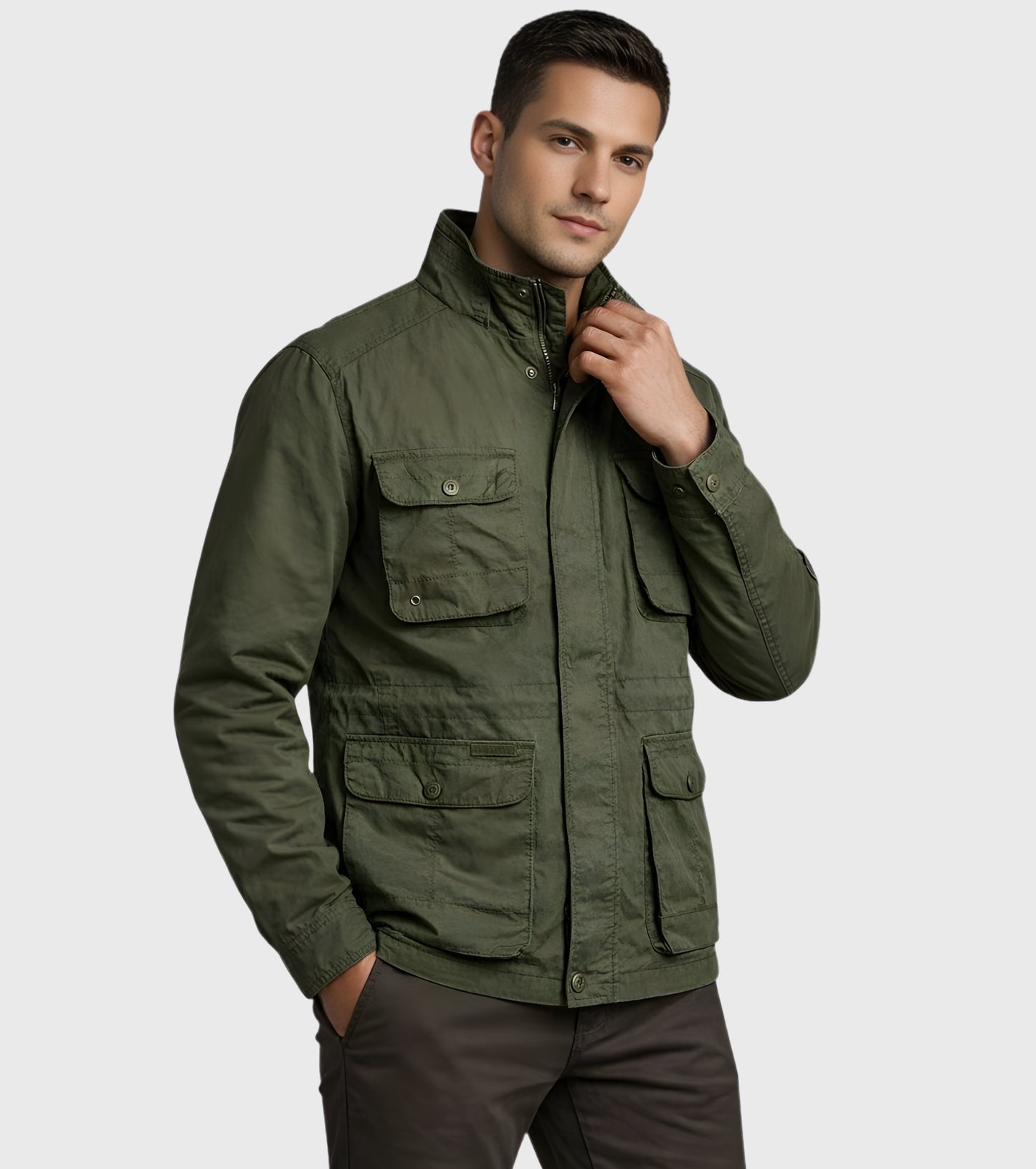 L'MONTE Men's Army Green Cotton Outdoor Fall Jacket For Mild Winter