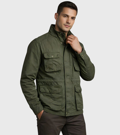 L'MONTE Men's Army Green Cotton Outdoor Fall Jacket For Mild Winter