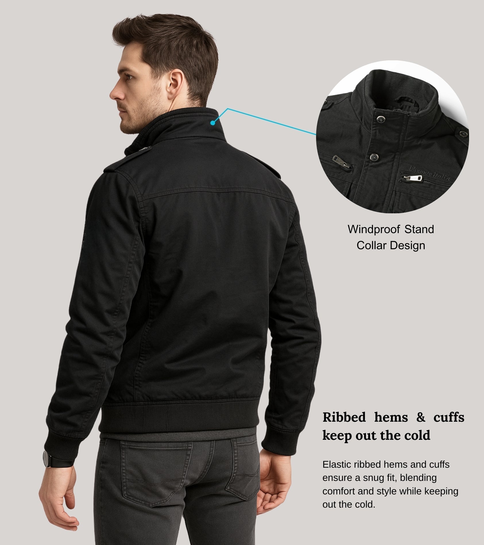 L'MONTE Men's Black Military-Style Cargo Winter Jacket My Store