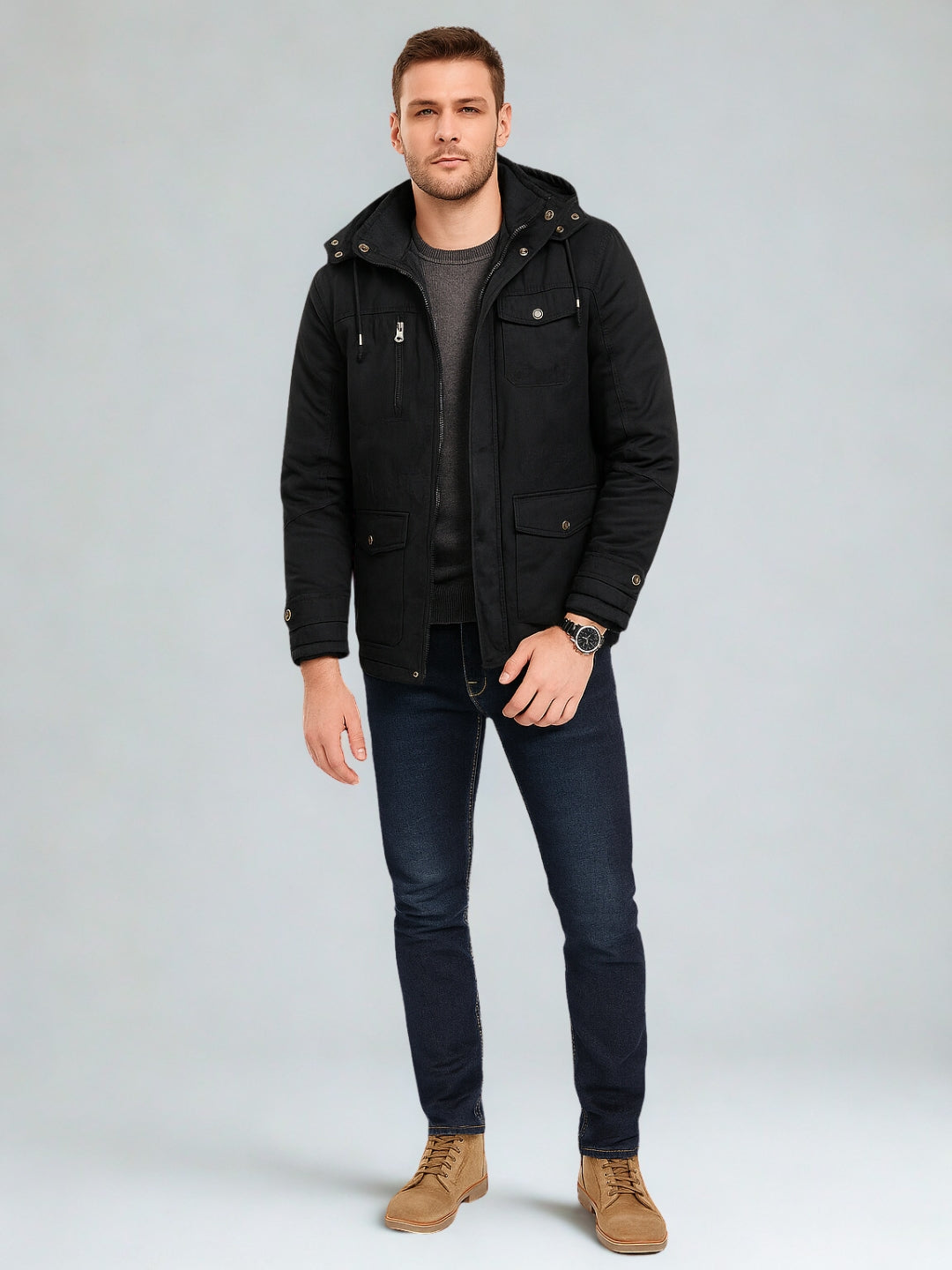 Men's Winter Jackets L'MONTE Heavy-Duty Black Cargo – Lmonte