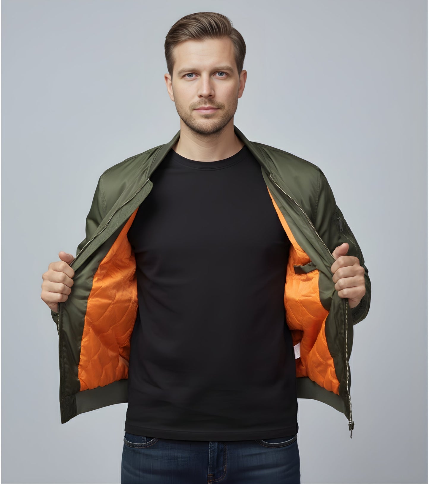 L'MONTE Men's Army Green Polyester Bomber Fall Jacket My Store