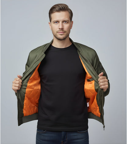 L'MONTE Men's Army Green Polyester Bomber Fall Jacket My Store