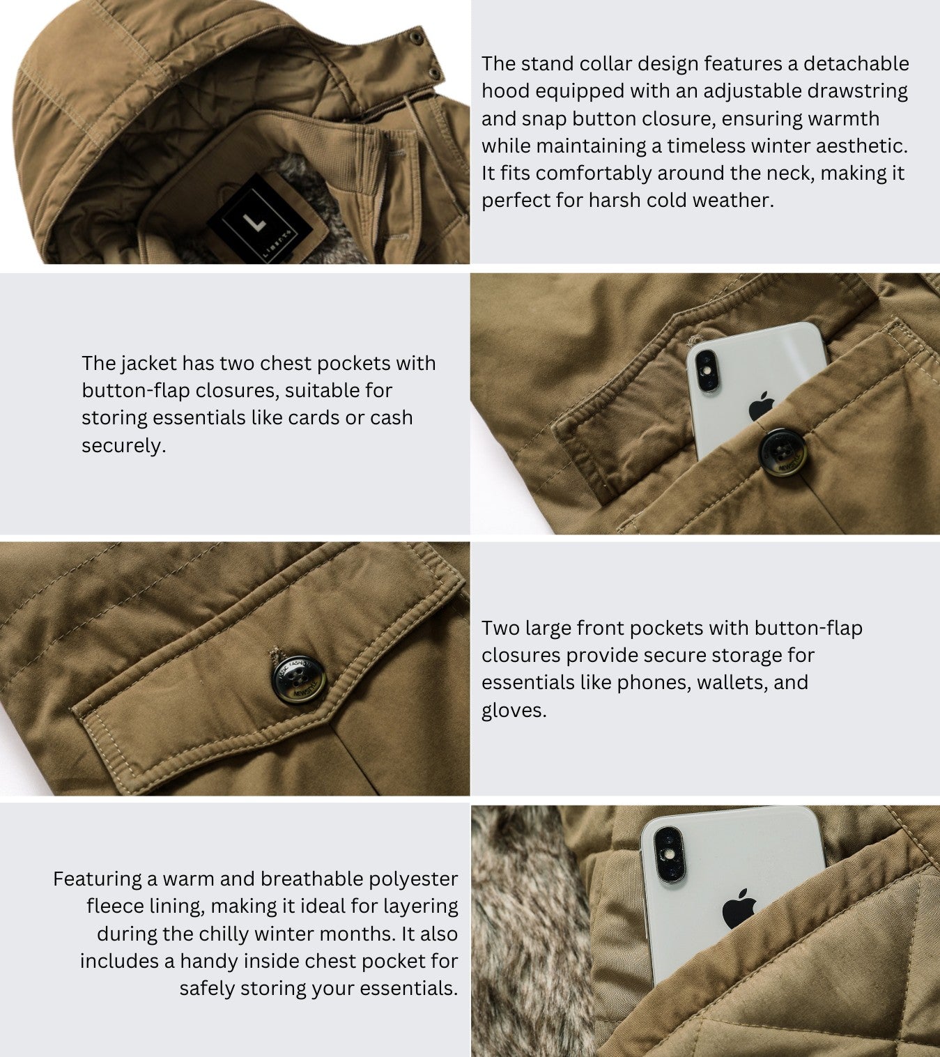 L'MONTE Men's Khaki Heavy-Duty Winter Jacket My Store