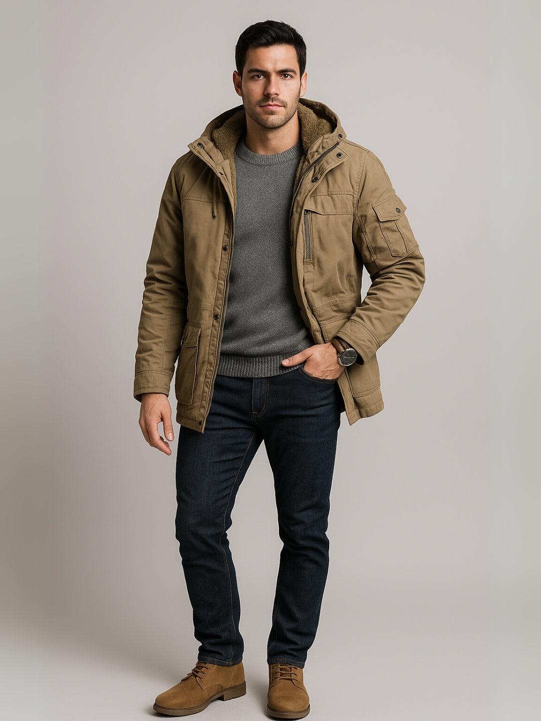 L'MONTE Men's Khaki Heavy-Duty Winter Jacket My Store