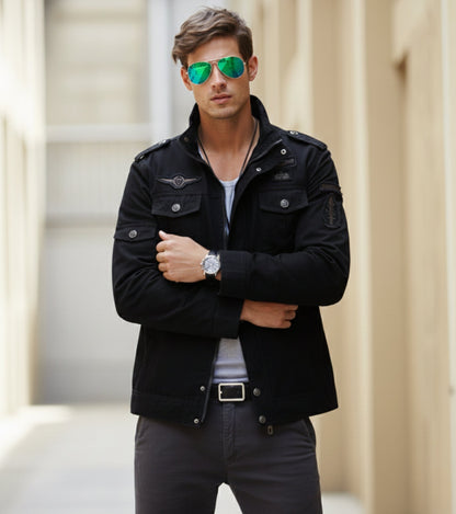 L'MONTE Men's Black Military-Style Bomber Jacket My Store