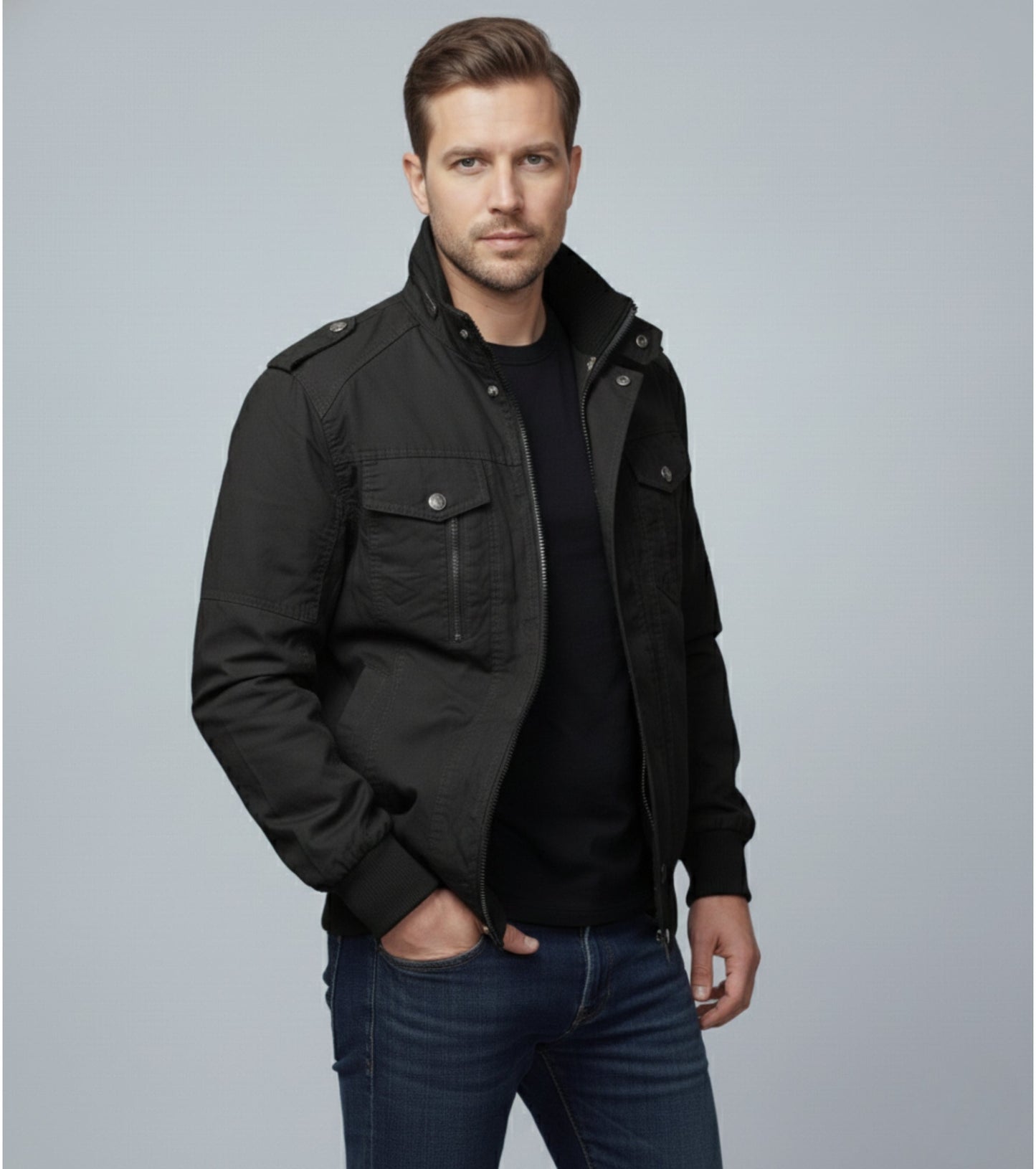 L'MONTE Men's Black Casual Bomber Jacket My Store