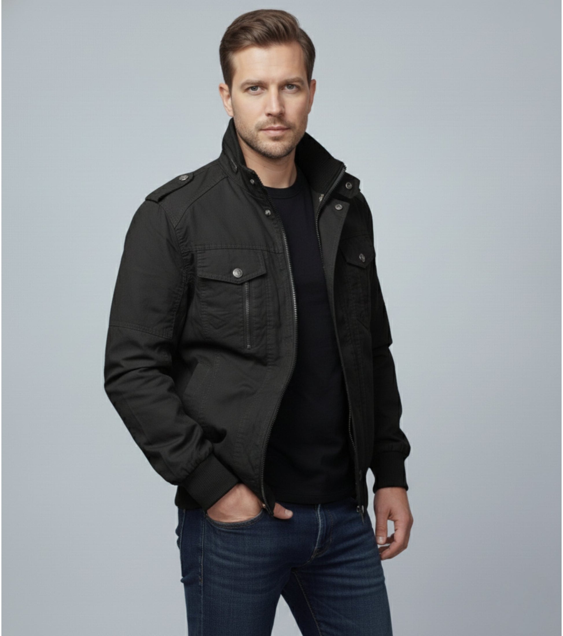 L'MONTE Men's Black Casual Bomber Jacket My Store