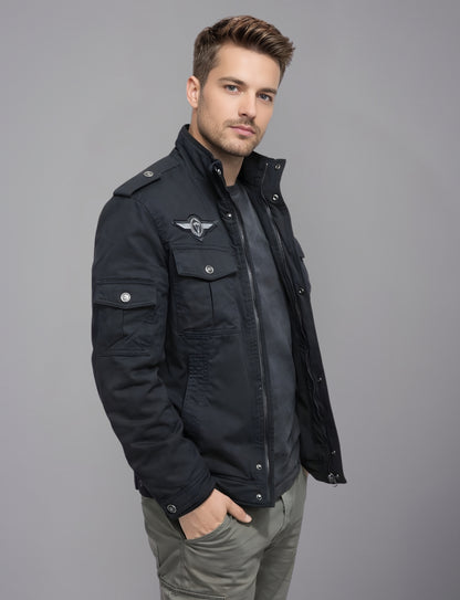 L'MONTE Men's Black Fleece-Lined Bomber Jacket