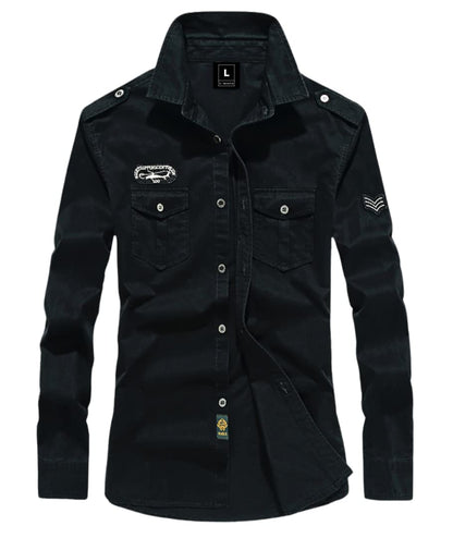 L'MONTE Men's Full Sleeves Black Cargo Shirts for Men Lmonte International