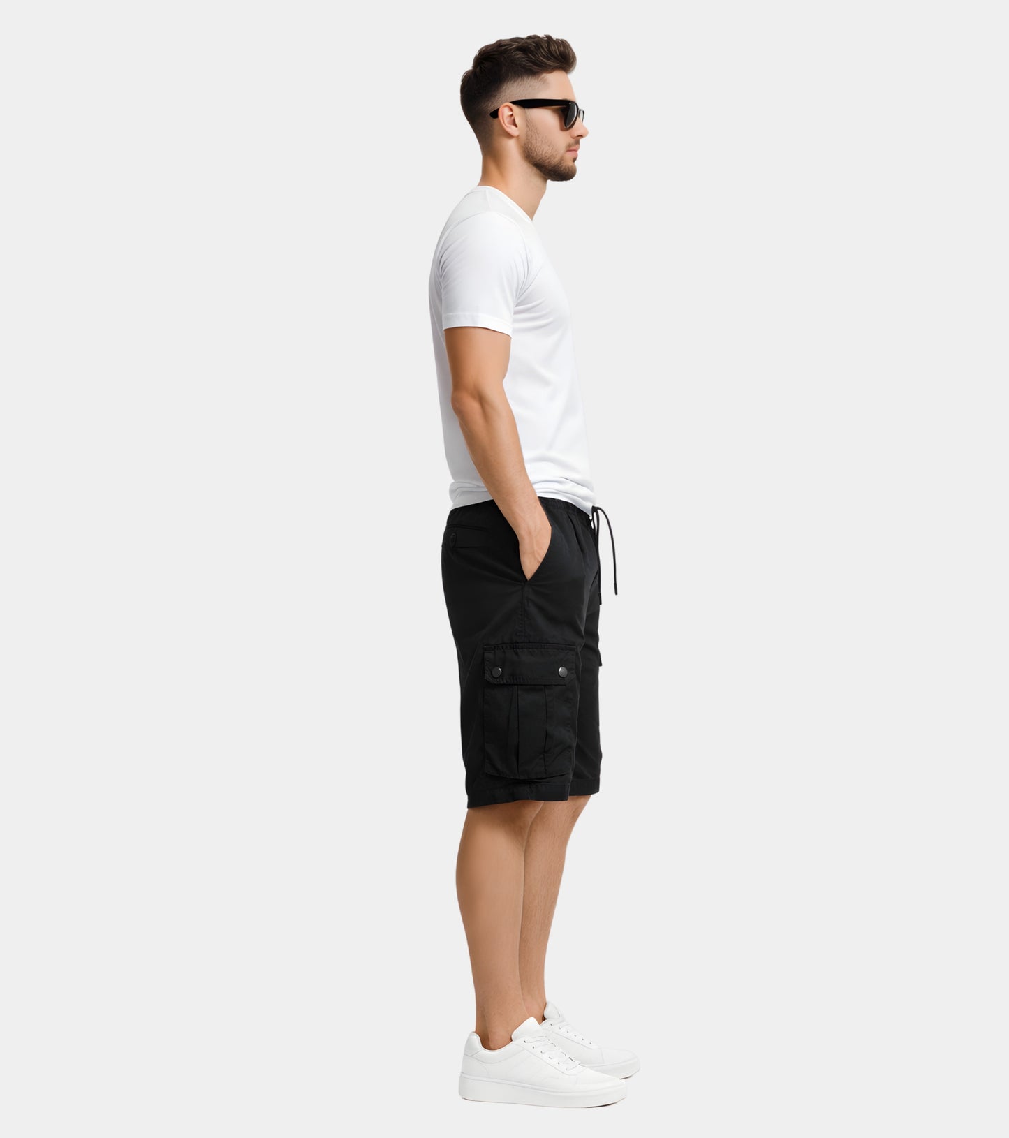 L'MONTE Imported Men's Slim Fit Black Cotton Cargo Shorts – Lightweight Summer Casual Knee Length Shorts Lmonte International