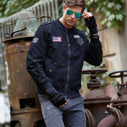 L'MONTE Men's Black USA Army-Style Biker Jacket My Store