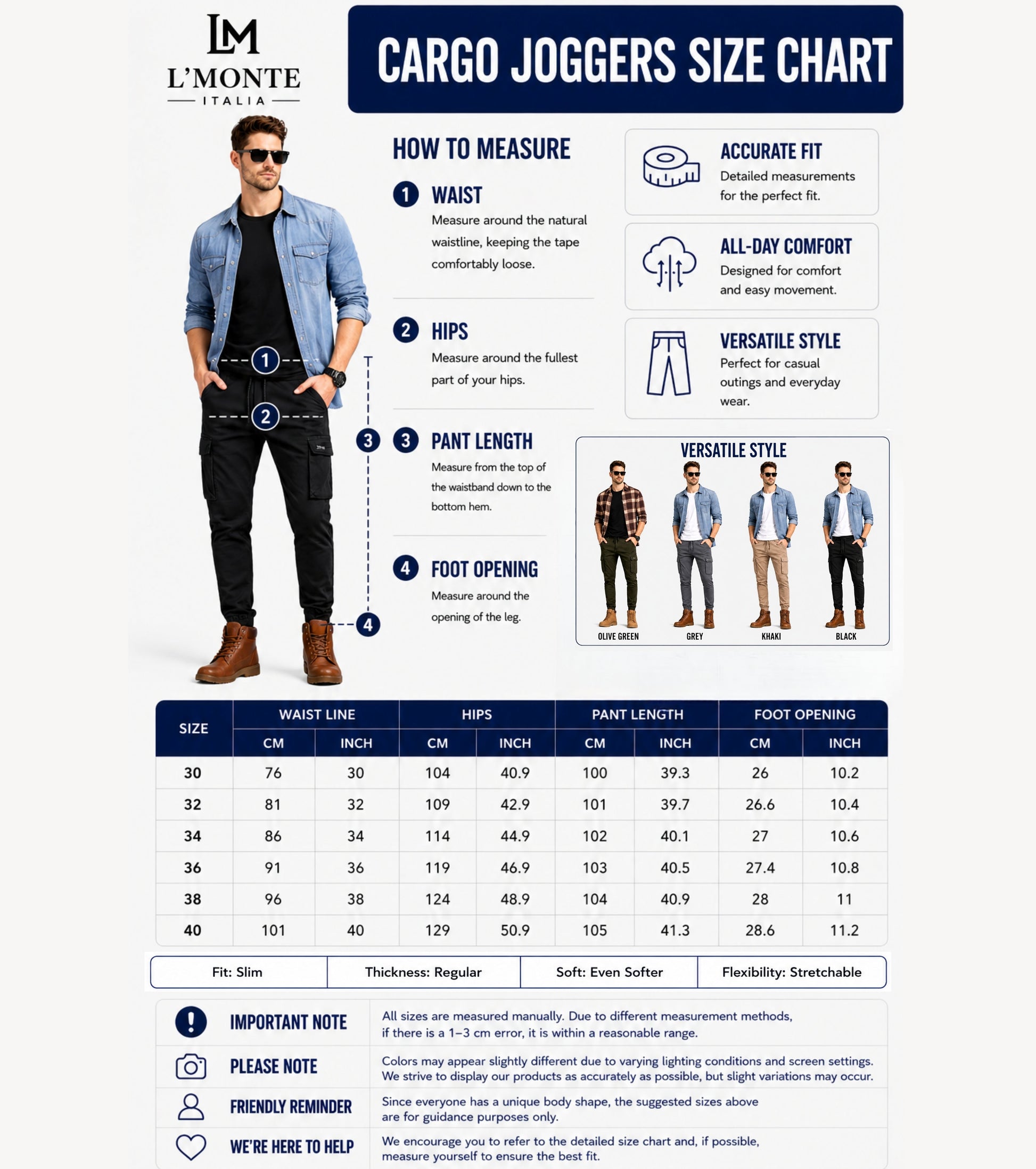 L'MONTE Imported Black Cargo Joggers for Men | Cotton Cargo Pants for Men | Multi Pocket Casual Trousers | Slim Fit Elastic Waist Drawstring Pants Lmonte International