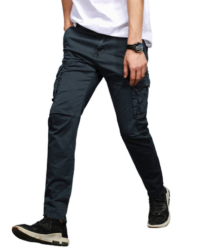 L'MONTE Imported Men's Regular Fit Casual Blue Cotton Cargo Joggers Lmonte International