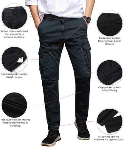 L'MONTE Imported Men's Regular Fit Casual Blue Cotton Cargo Joggers Lmonte International