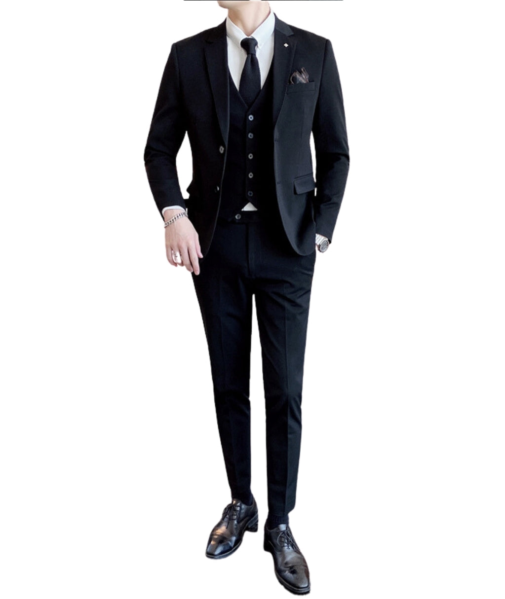 L'MONTE Men's 3-Piece Slim Fit Suit Set in Black Lmonte International