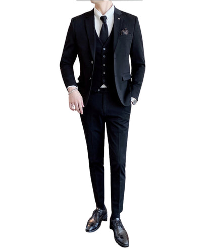 L'MONTE Men's 3-Piece Slim Fit Suit Set in Black Lmonte International