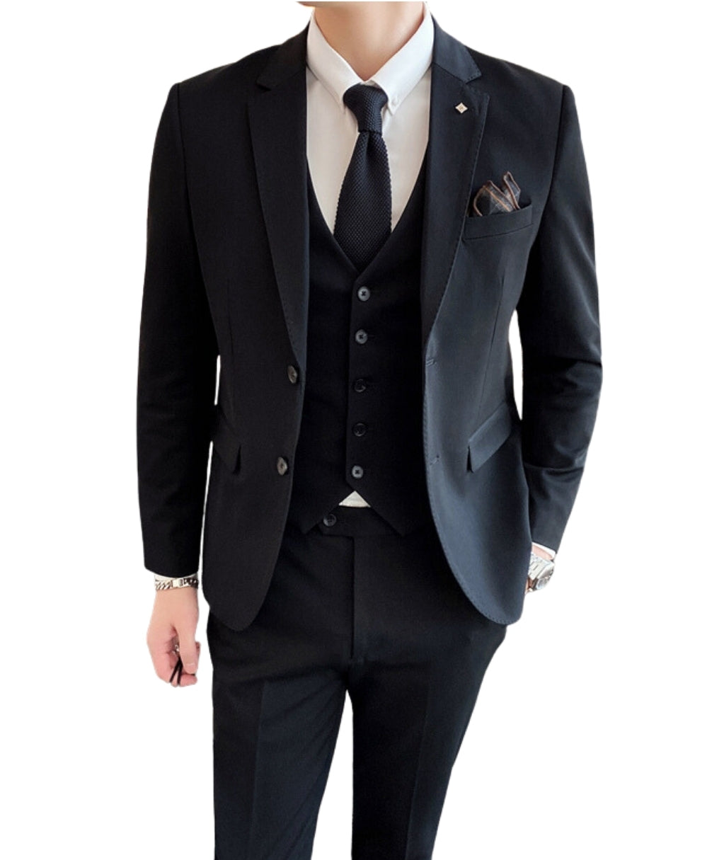L'MONTE Men's 3-Piece Slim Fit Suit Set in Black Lmonte International