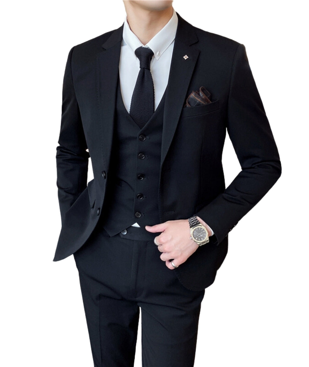 L'MONTE Men's 3-Piece Slim Fit Suit Set in Black Lmonte International