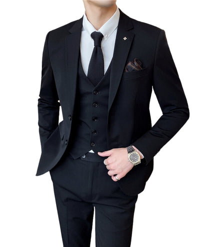 L'MONTE Men's 3-Piece Slim Fit Suit Set in Black Lmonte International