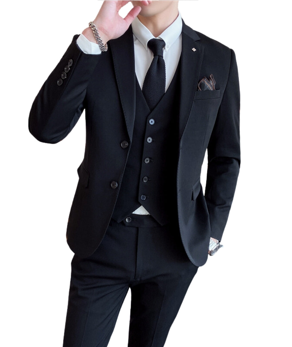 L'MONTE Men's 3-Piece Slim Fit Suit Set in Black Lmonte International