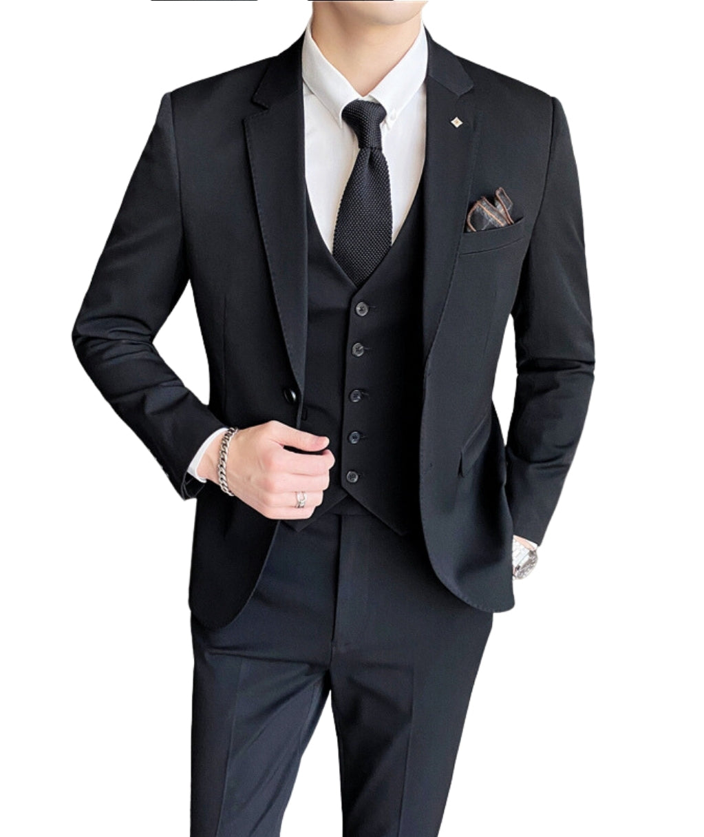 L'MONTE Men's 3-Piece Slim Fit Suit Set in Black Lmonte International