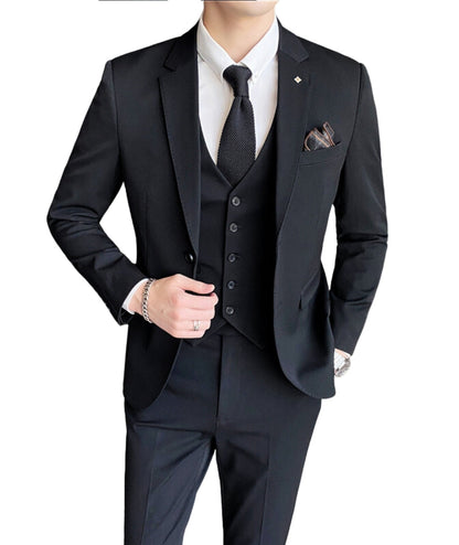L'MONTE Men's 3-Piece Slim Fit Suit Set in Black Lmonte International