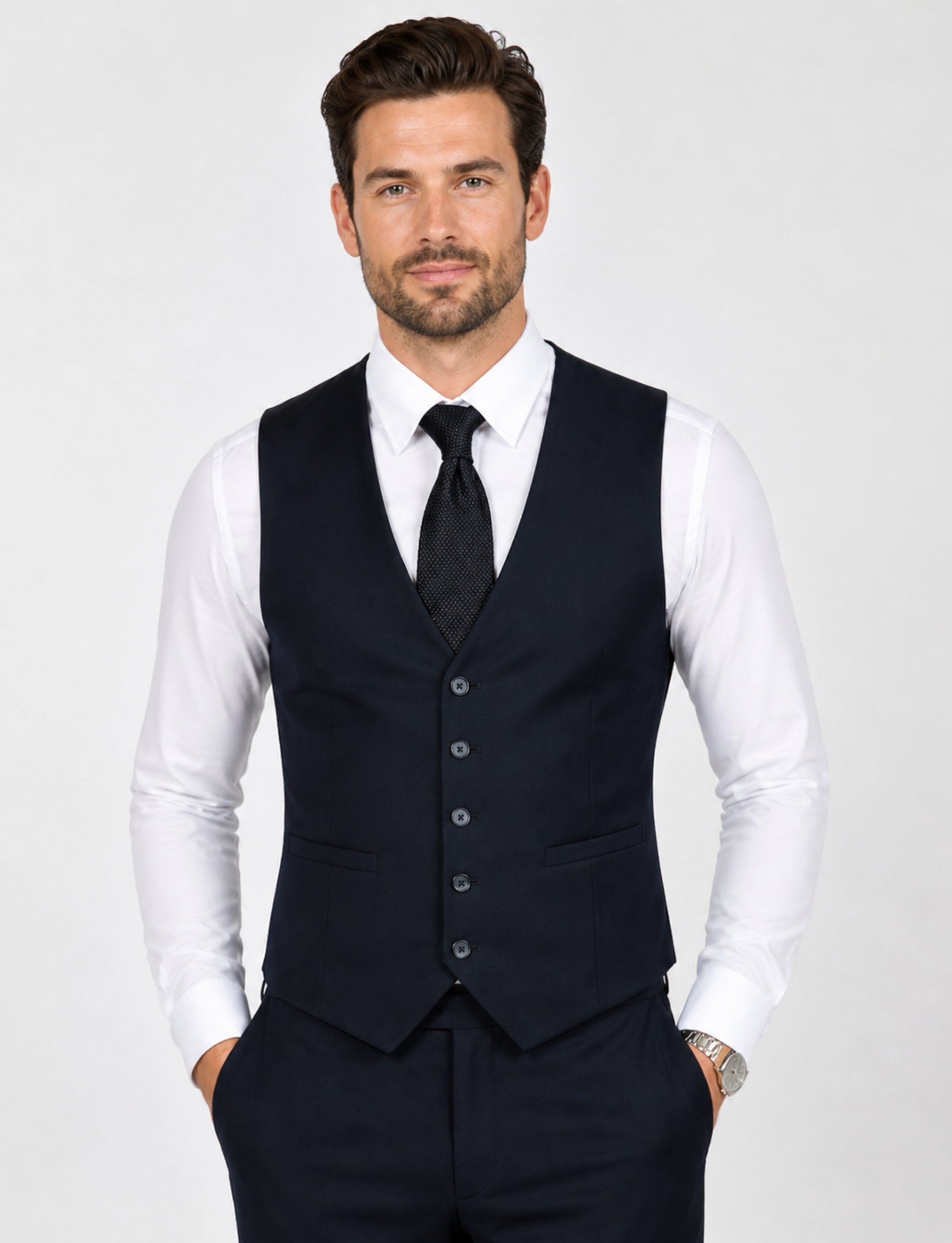 L'MONTE Imported Men's Black Poly Viscose V-Shape Single Breasted Slim Fit Business Formal Dress Waistcoat Vest for Men My Store
