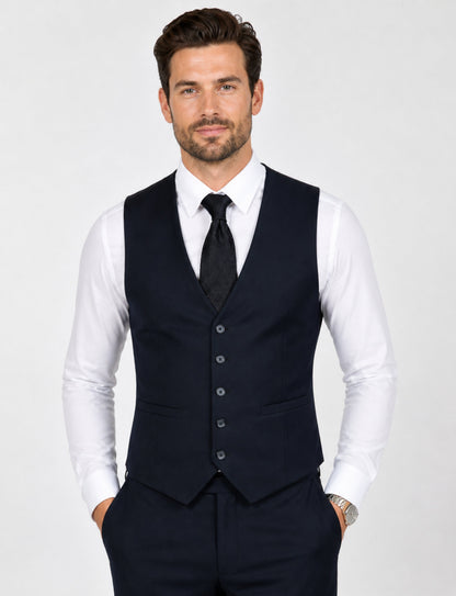 L'MONTE Imported Men's Black Poly Viscose V-Shape Single Breasted Slim Fit Business Formal Dress Waistcoat Vest for Men My Store