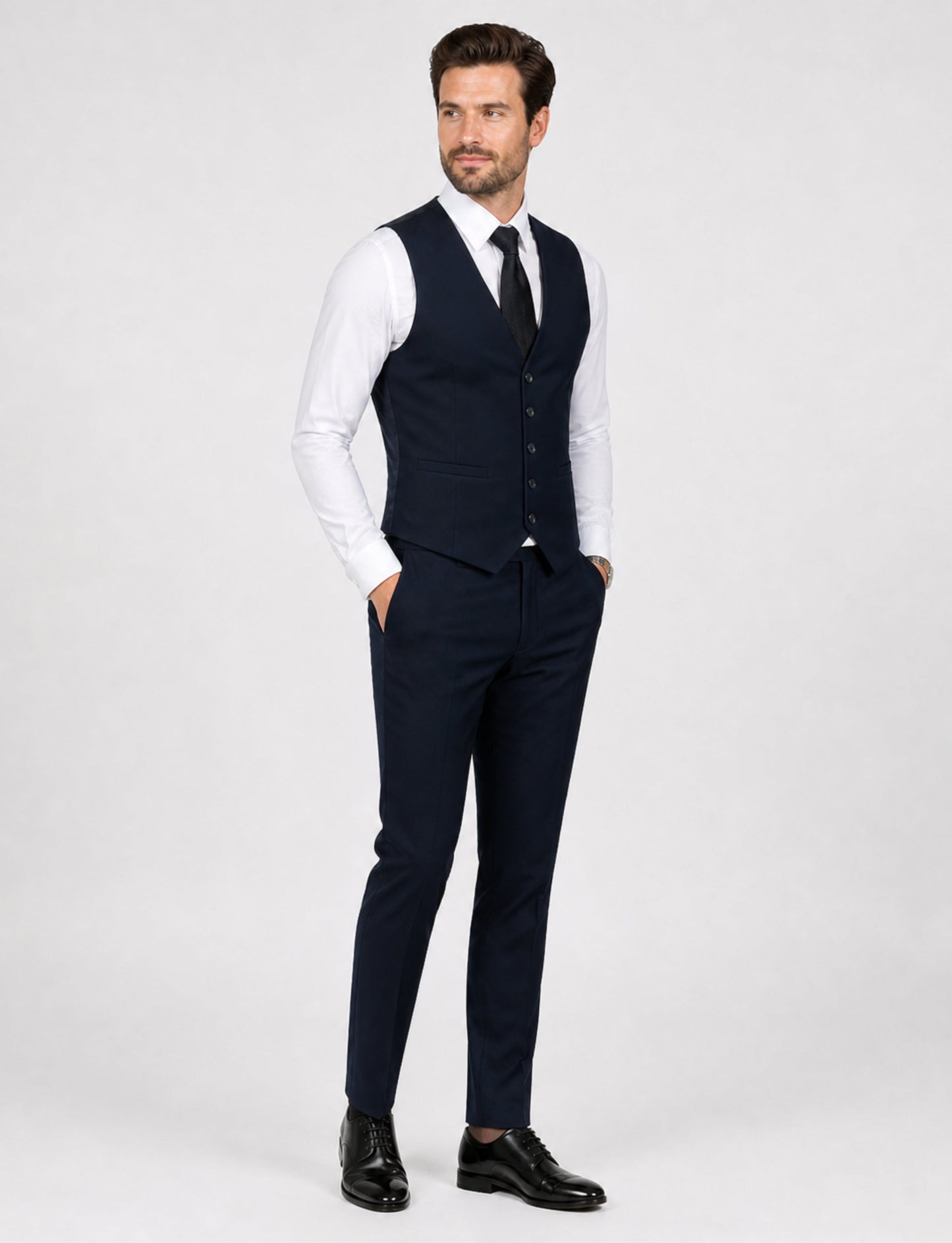 L'MONTE Imported Men's Black Poly Viscose V-Shape Single Breasted Slim Fit Business Formal Dress Waistcoat Vest for Men My Store
