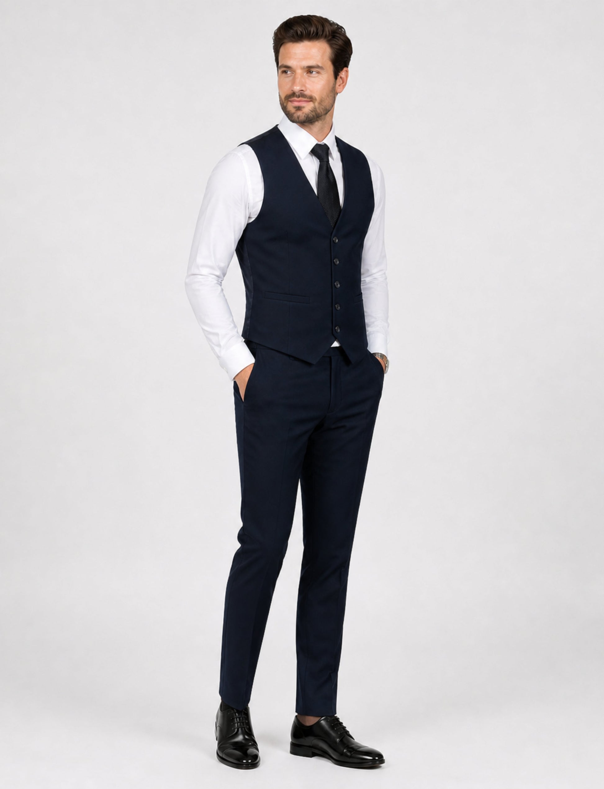 L'MONTE Imported Men's Black Poly Viscose V-Shape Single Breasted Slim Fit Business Formal Dress Waistcoat Vest for Men My Store