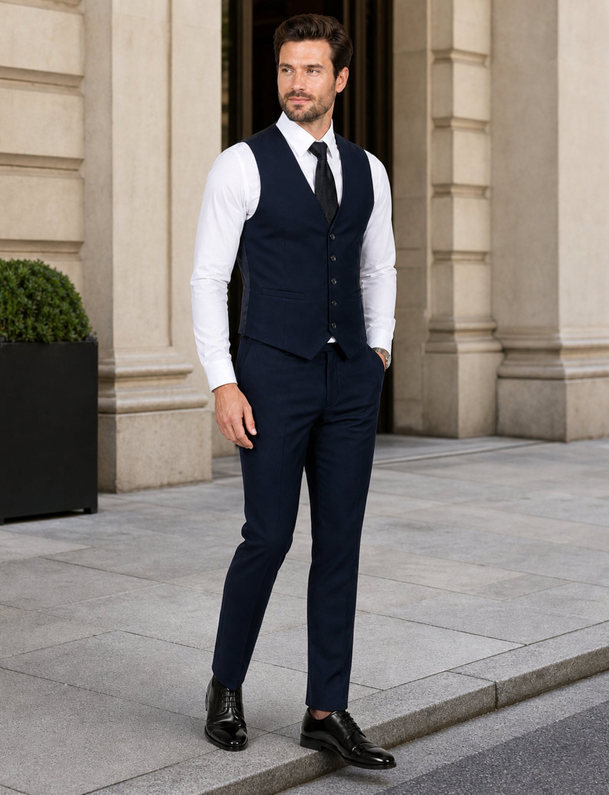 L'MONTE Imported Men's Black Poly Viscose V-Shape Single Breasted Slim Fit Business Formal Dress Waistcoat Vest for Men My Store