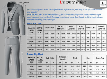 L'MONTE Men's 3-Piece Slim Fit Suit Set in Blue | Formal Blazer, Vest & Pant with One-Button Closure for Weddings, Business, and Parties Lmonte International