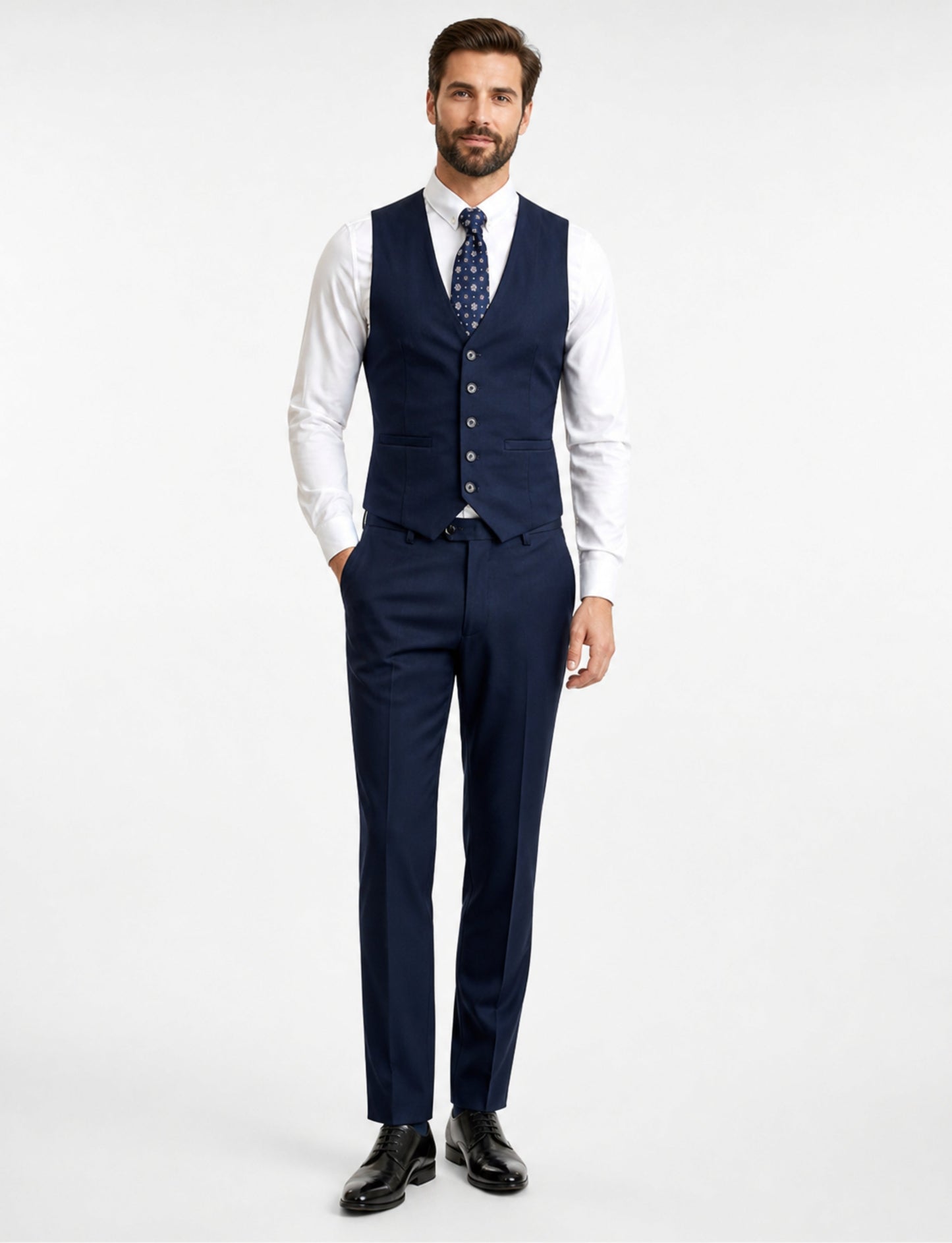 L'MONTE Imported Men's Blue Poly Viscose V-Shape Single Breasted Slim Fit Business Formal Dress Waistcoat Vest for Men My Store