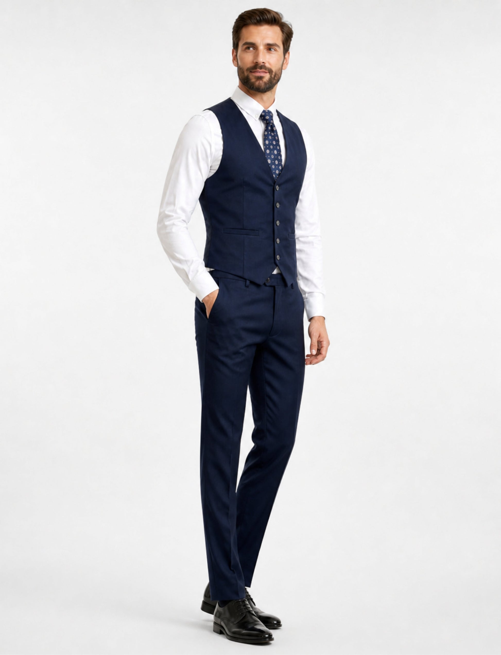 L'MONTE Imported Men's Blue Poly Viscose V-Shape Single Breasted Slim Fit Business Formal Dress Waistcoat Vest for Men My Store